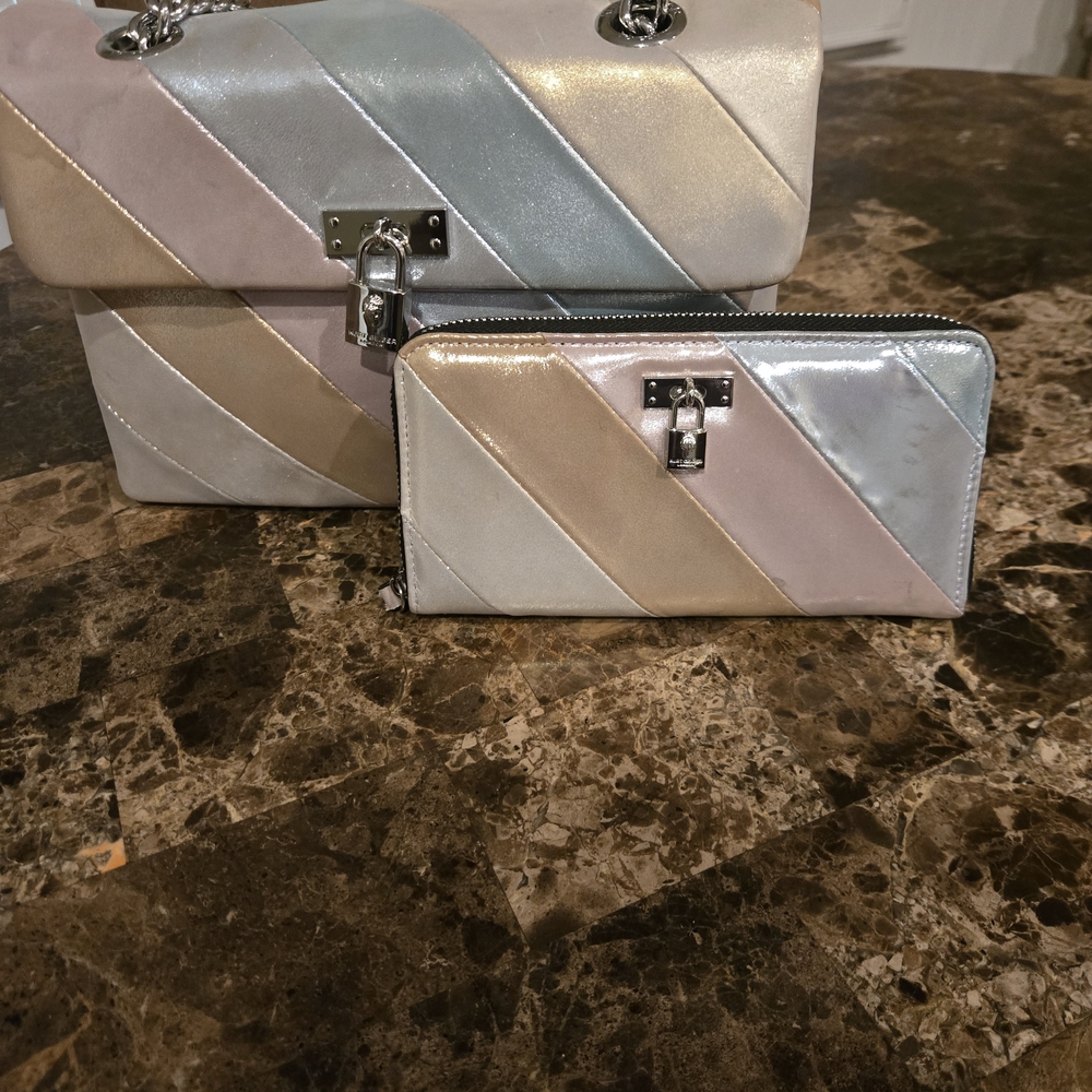 Kurt Geiger Silver and Cream And Wallet  Shoulder Bag Set